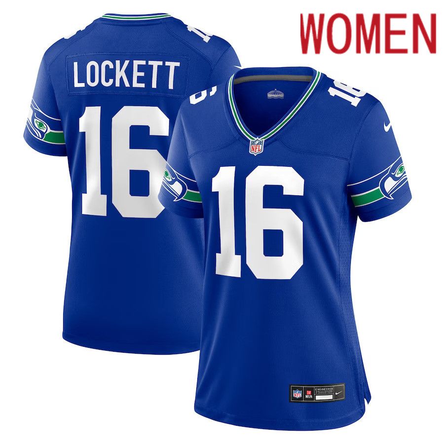 Women Seattle Seahawks #16 Tyler Lockett Nike Royal Throwback Player Game NFL Jersey